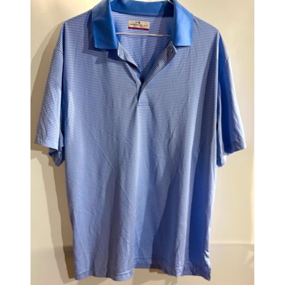 Grand Slam Performance Men's Striped Polo Shirt Blue/White Short Sleeve Size L